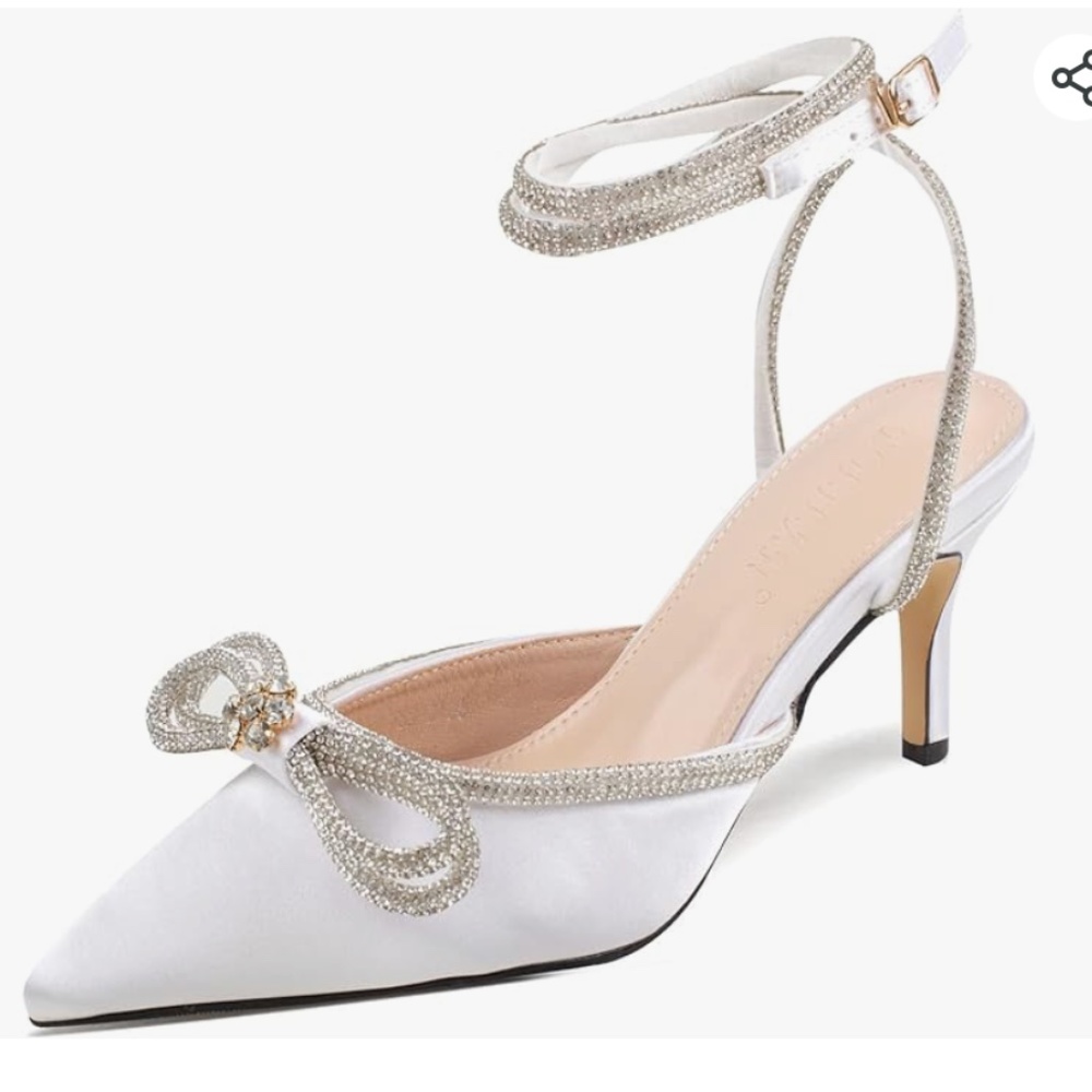 IGIGRING White Rhinestone Ankle Strap Heeled Sandals NEW